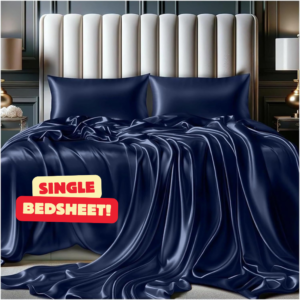 SOFT SOULS Satin Bedsheet Single Bed – Premium Satin Silk Bedsheet (Navy Blue)