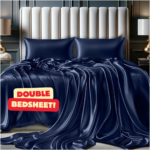 SOFT SOULS Satin Bedsheet Double Bed – Premium Satin Silk Bedsheet for Couples (Navy Blue)