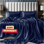 SOFT SOULS Satin Bedsheet King Size Bed – Premium Satin Silk Bedsheet (Navy Blue)