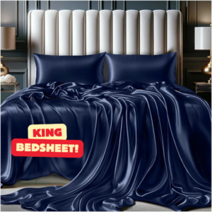 SOFT SOULS Satin Bedsheet King Size Bed – Premium Satin Silk Bedsheet (Navy Blue)