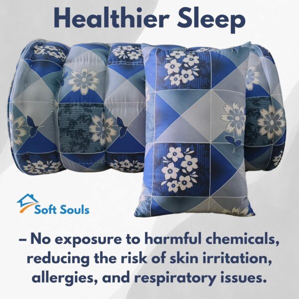 Silk Cotton Bed with Pillow –Foldable Hostel Mattress (Printed Blue, Single Cot) - Image 5