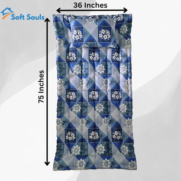 Silk Cotton Bed with Pillow –Foldable Hostel Mattress (Printed Blue, Single Cot) - Image 4