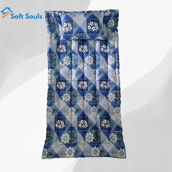 Silk Cotton Bed with Pillow –Foldable Hostel Mattress (Printed Blue, Single Cot) - Image 9