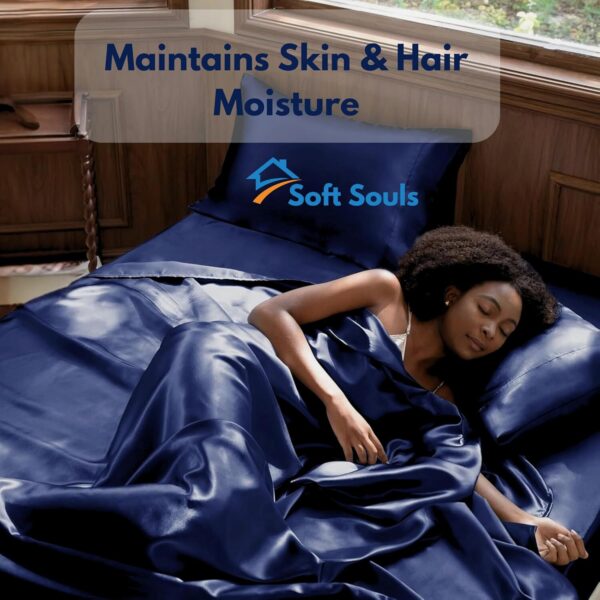 SOFT SOULS Satin Bedsheet Double Bed – Premium Satin Silk Bedsheet for Couples (Navy Blue) - Image 4