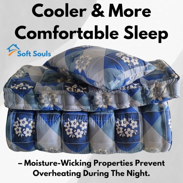 Silk Cotton Bed with Pillow –Foldable Hostel Mattress (Printed Blue, Single Cot) - Image 7