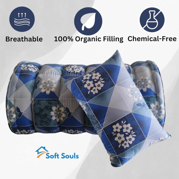 Silk Cotton Bed with Pillow –Foldable Hostel Mattress (Printed Blue, Single Cot) - Image 8