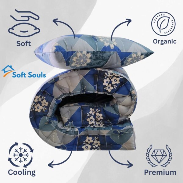 Silk Cotton Bed with Pillow –Foldable Hostel Mattress (Printed Blue, Single Cot) - Image 6